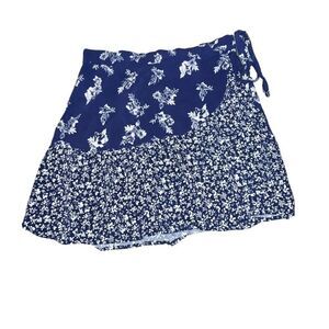 Women's Blue Rain Blue & White Floral Wrap Skirt